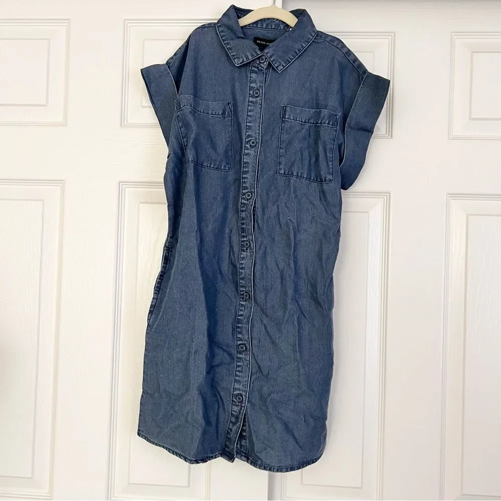 Silver Jeans  Co Dark Blue Denim Shirt Dress Girls Medium 10/12 NEW MSRP $47